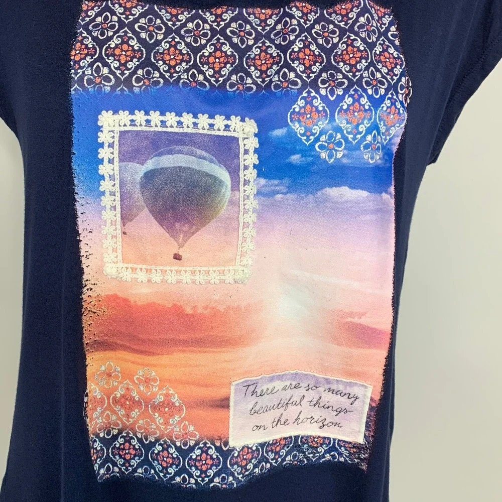 Justice Womens Graphic Top Shirt Size 20 Baloon Sun Summer Print Casual - Picture 2 of 10